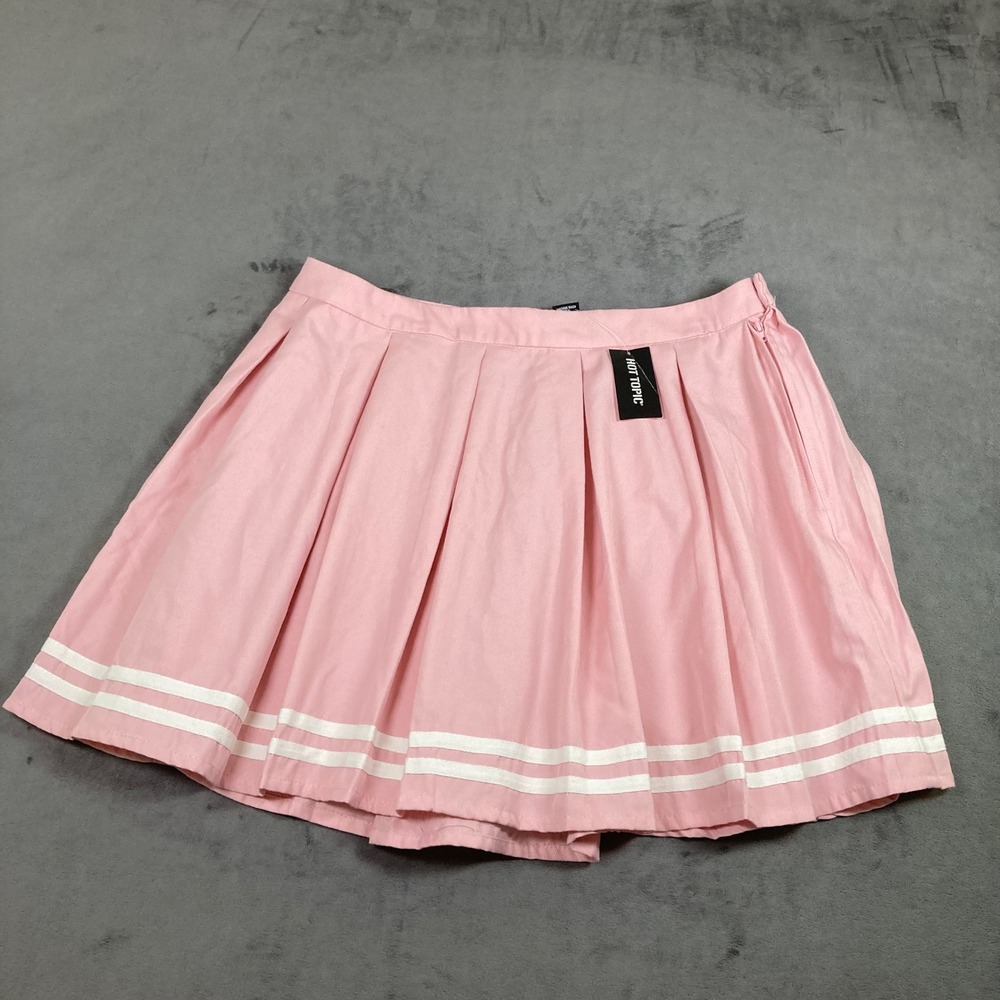 Hot Topic Pink Cheer Skirt Plus Size 0 Pleated Mini White Stripes NEW